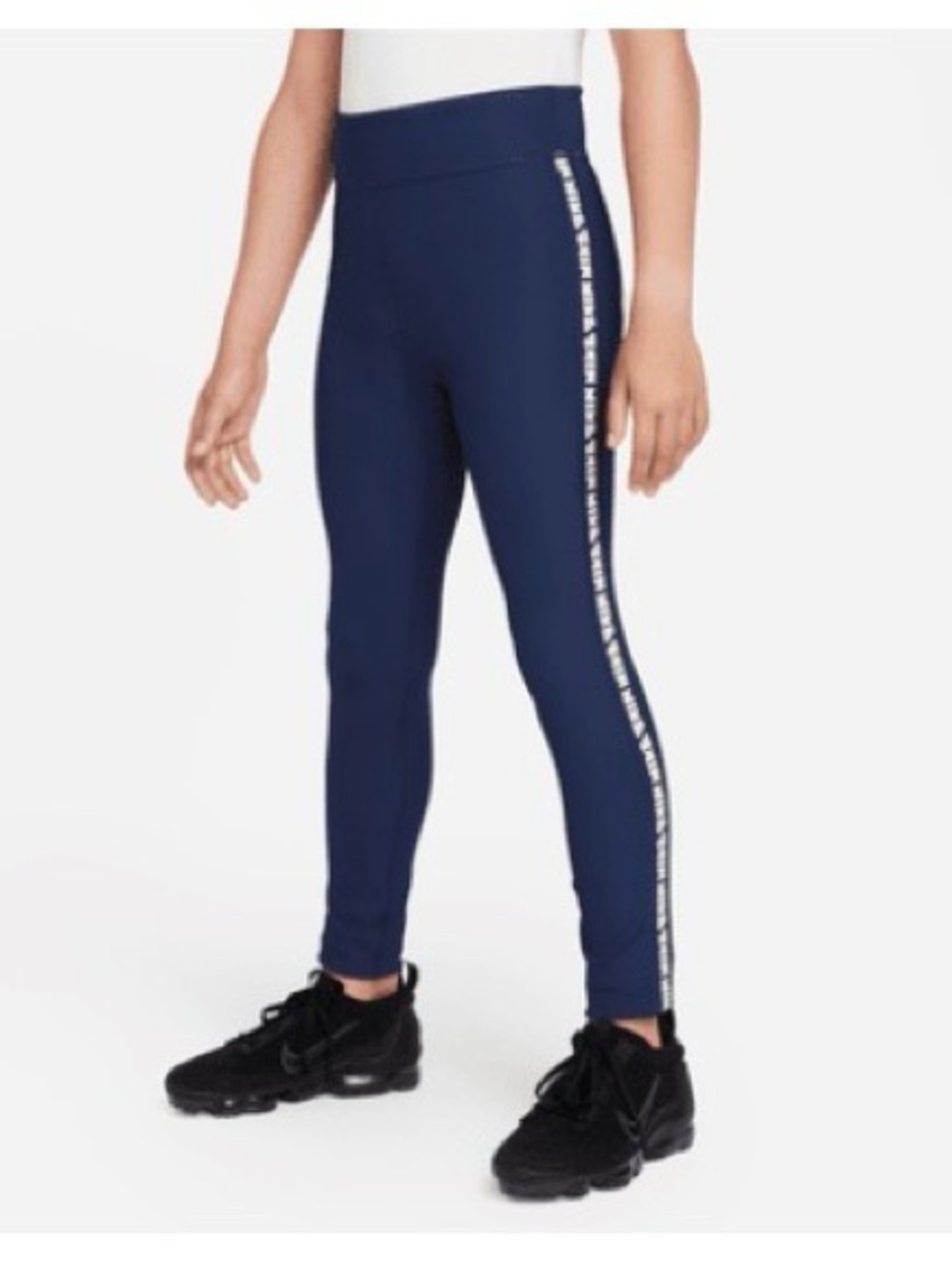 Nike Navy Ribbed Leggings with Cream Side Logo